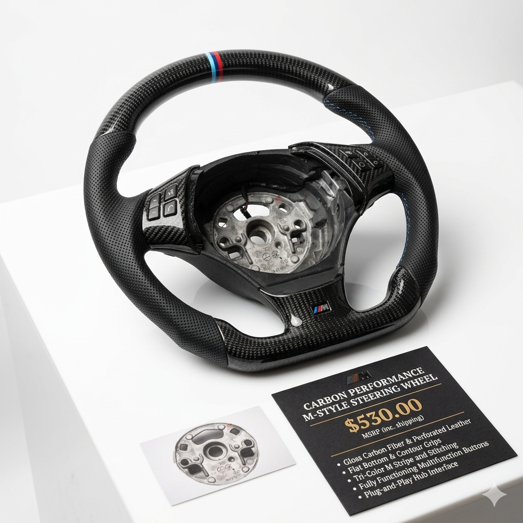 For BMW E88 E90 E91 E92 E93 Carbon Fiber Leather Steering Wheel